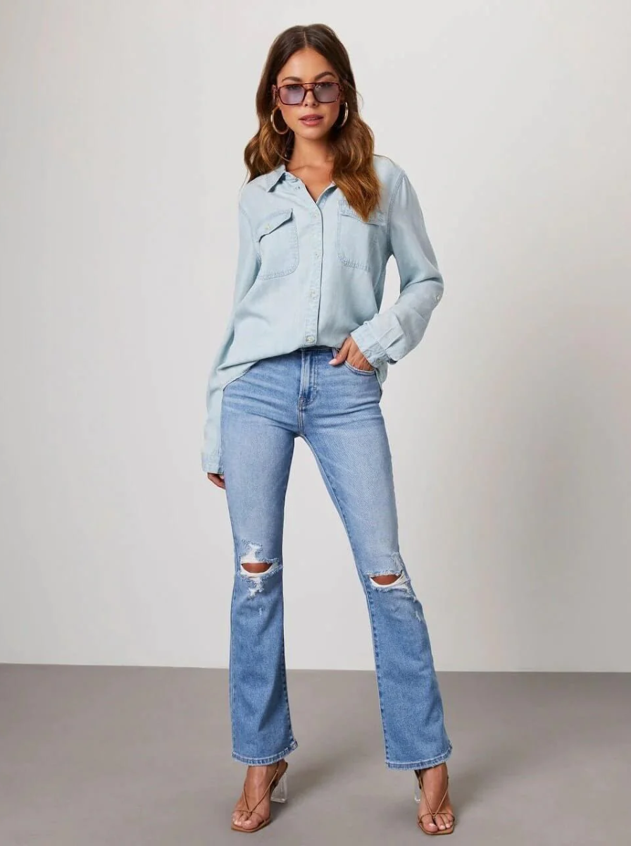 Chambray Denim Oversized Button Up Shirt Luxury Collection Exclusive