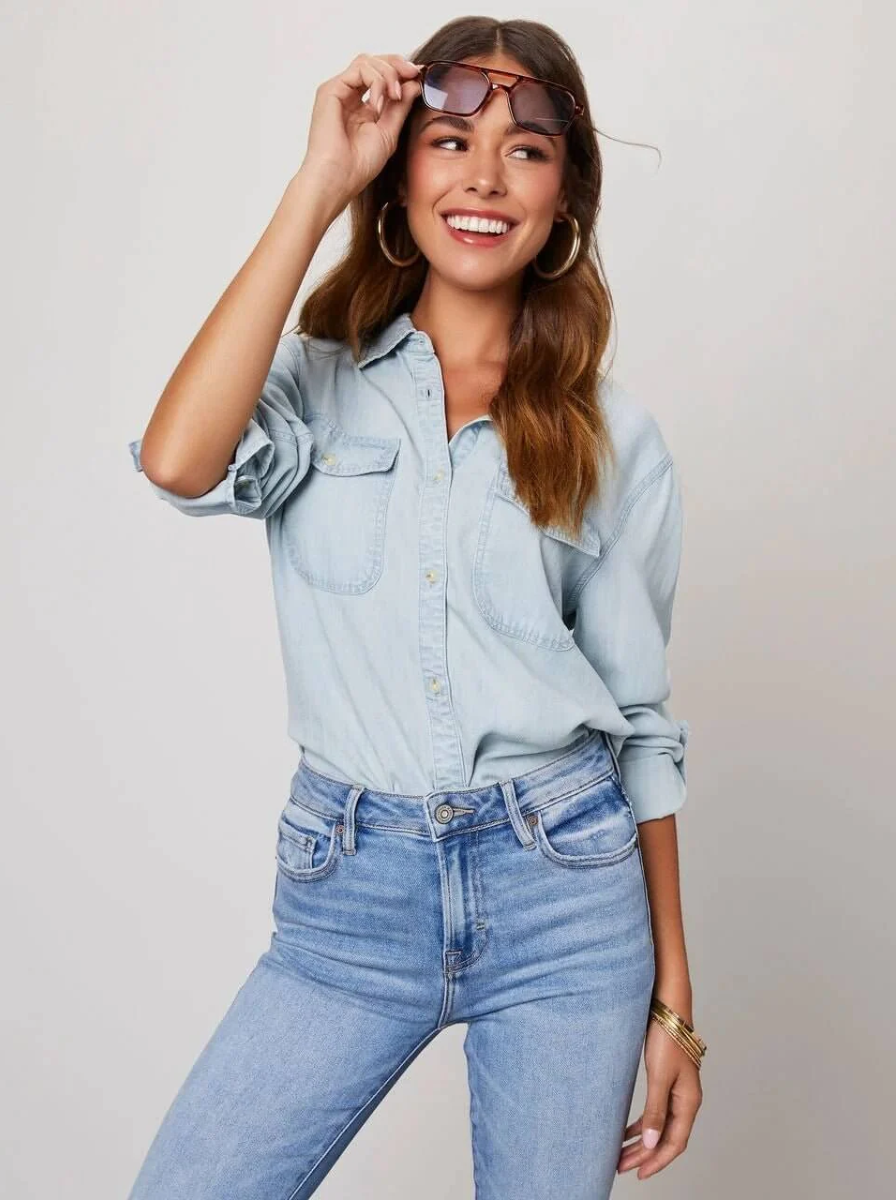 Chambray Denim Oversized Button Up Shirt Luxury Collection Exclusive