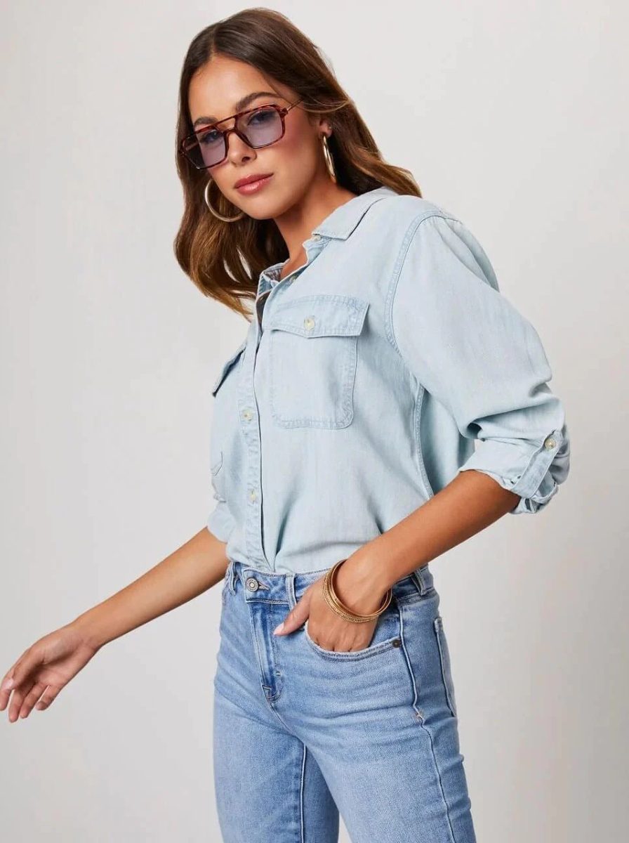 Chambray Denim Oversized Button Up Shirt Luxury Collection Exclusive