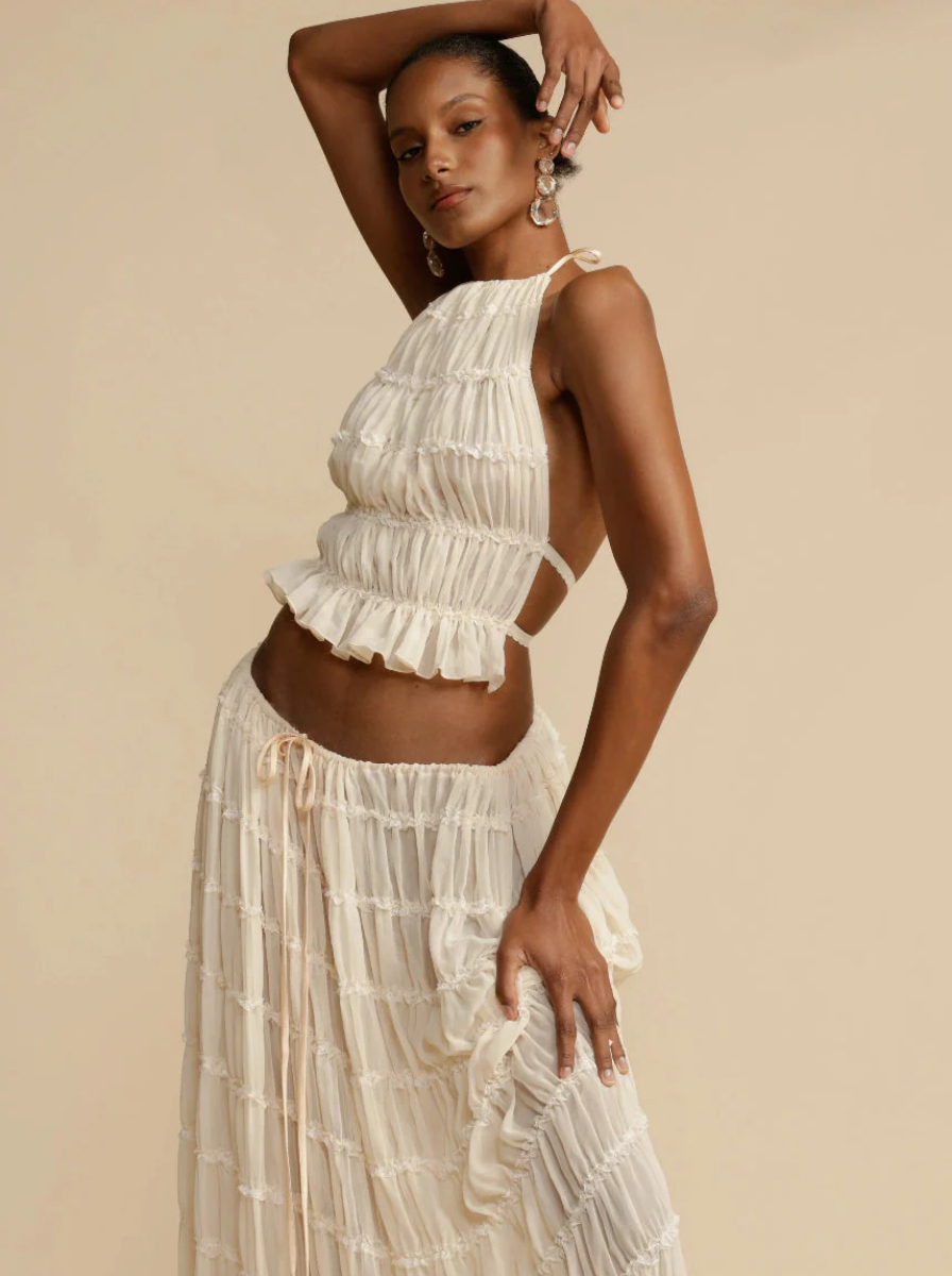 Bohemian Luxe Collection Halter Crop Top Maxi Skirt Set Limited Edition
