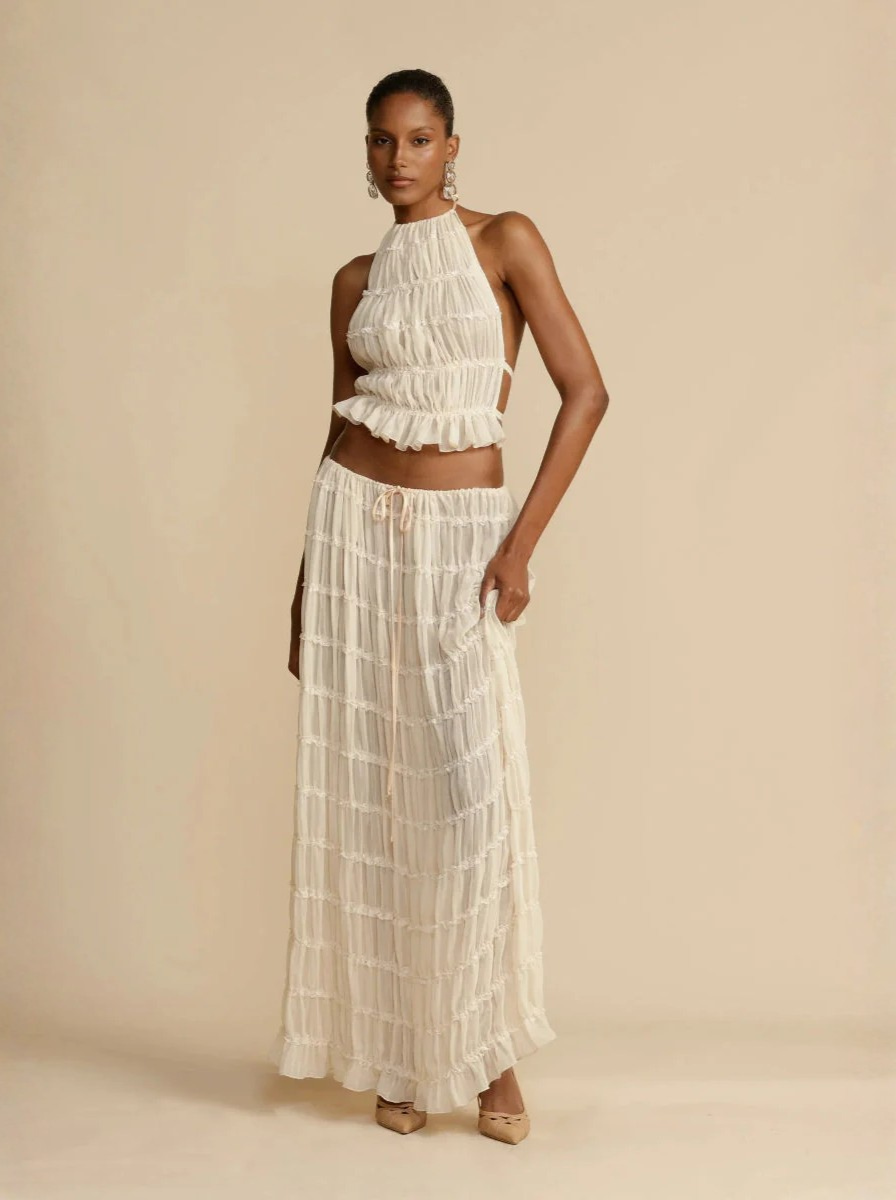 Bohemian Luxe Collection Halter Crop Top Maxi Skirt Set Limited Edition