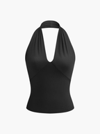 V-Neck Halter Tank Open Back Sleeveless Top For Capsule Collection