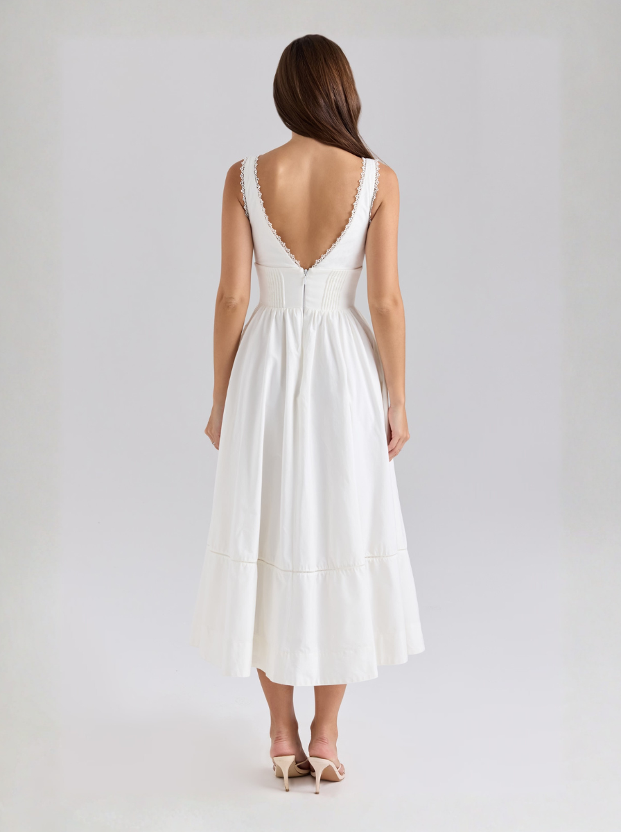 White Crochet Lace Corset Midi Dress With Open Back Limited Edition
