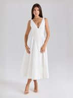 White Crochet Lace Corset Midi Dress With Open Back Limited Edition