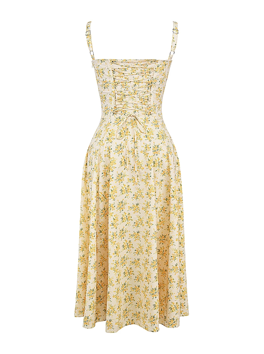 Crisp Cotton Floral Midi Dress Sunshine Yellow Limited Edition