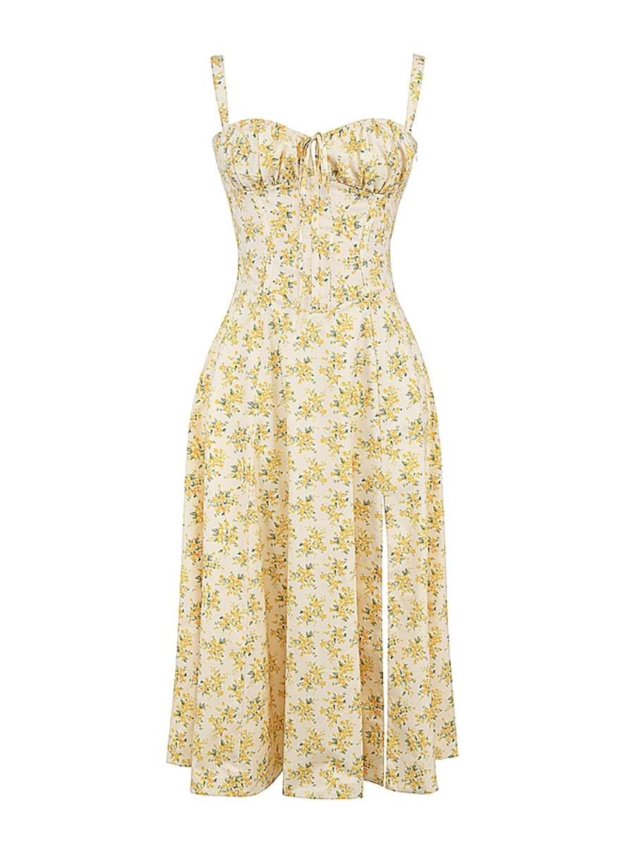 Crisp Cotton Floral Midi Dress Sunshine Yellow Limited Edition