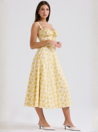 Crisp Cotton Floral Midi Dress Sunshine Yellow Limited Edition