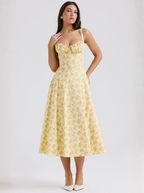 Crisp Cotton Floral Midi Dress Sunshine Yellow Limited Edition