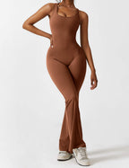 Livia Flared Jumpsuit Crepe Luxe Collection V Back Exclusive