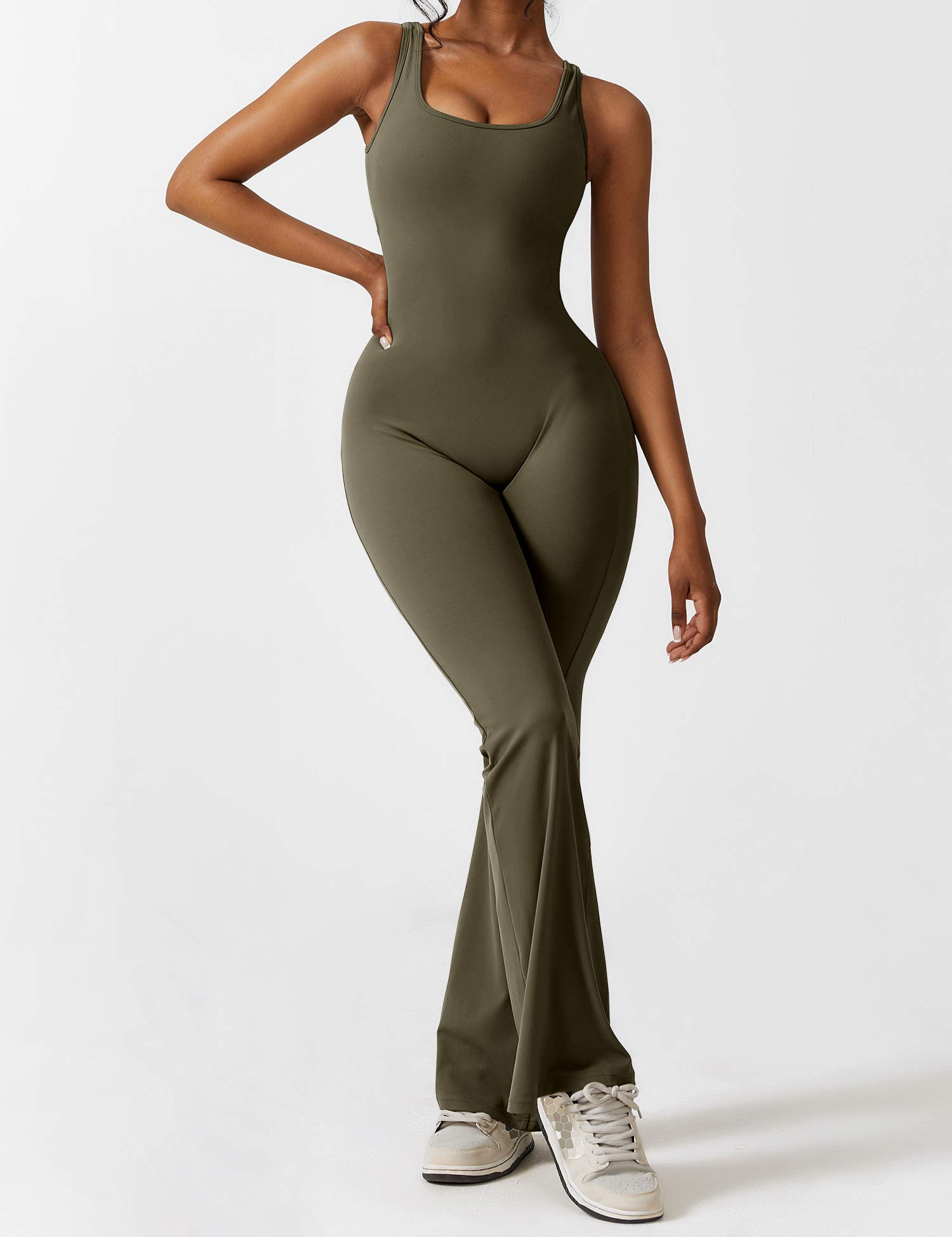 Livia Flared Jumpsuit Crepe Luxe Collection V Back Exclusive